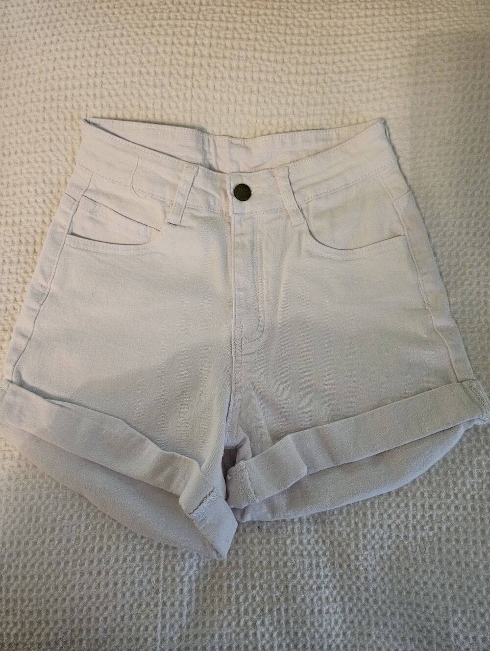 High-Rise White Rolled-Hem Denim Shorts Size Small